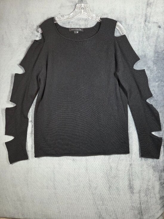 Skull Cashmere Sweaters - Skull Cashmere Sweater Womens Sz L Black Crew Cut Out Sleeve Cold Shoulder Goth
